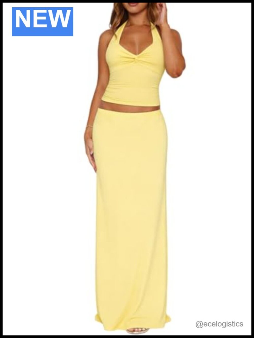 2 Piece Skirt Set Halter Crop Top Maxi Mermaid Skirt Vacation Outfit Sleeveless